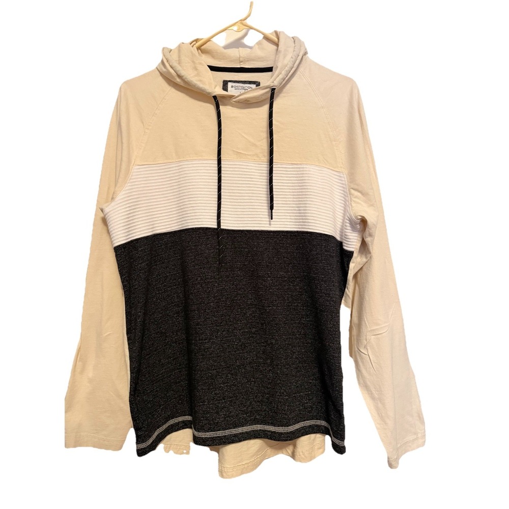 Men's Distortion Color block Hooded Long Sleeve Tshirt Large